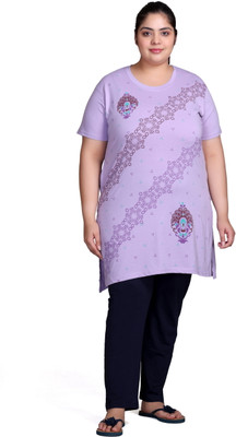 IN Love Women Floral Print Purple Night Suit Set