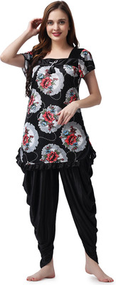 Mixopia Women Printed Blue Top & Pyjama Set