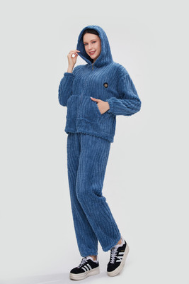 Lugo Women Self Design Blue Night Suit Set