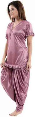 mysie Women Solid Pink Top & Pyjama Set