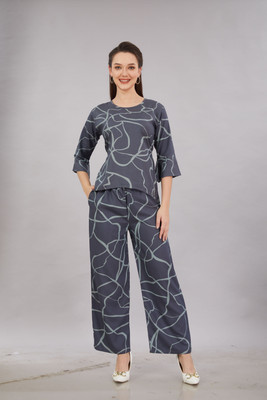 NARACHI TEXWORLD Women Printed Grey Top & Pyjama Set