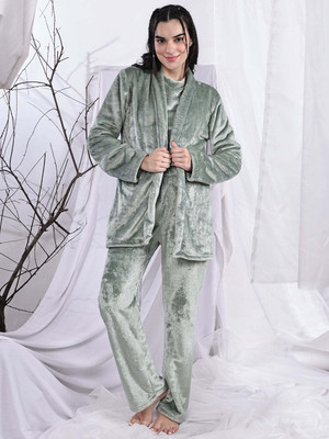 ETC Women Solid Green Night Suit Set