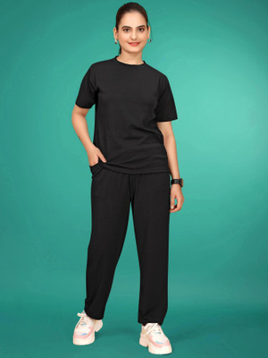SAKARMAA Women Solid Black Top & Pyjama Set