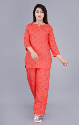 TREND ME Women Printed Red Night Suit Set