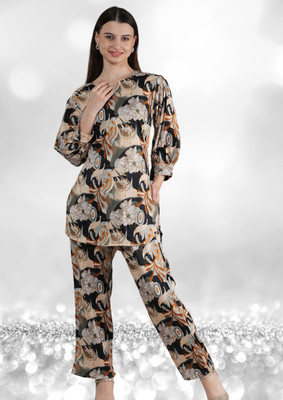 DreamBe Women Floral Print Yellow Night Suit Set