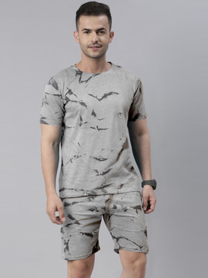 Qosha Men Printed Grey Night Suit Set