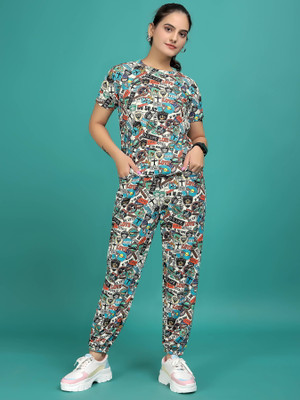 SAKARMAA Women Printed Multicolor Top & Pyjama Set