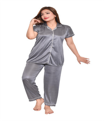 Ansh Collection Women Solid Grey Night Suit Set