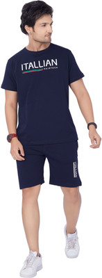 WEET Men Printed Purple Top & Shorts Set