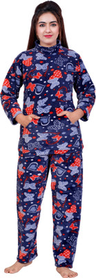 NACNO Women Printed Dark Blue Night Suit Set