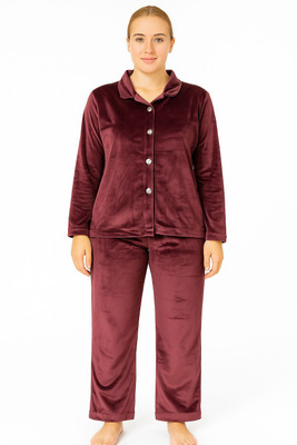 Ruhani Women Solid Maroon Shirt & Pyjama set
