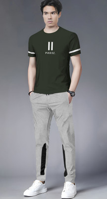 TRIPR Men Printed Green, Grey Night Suit Set