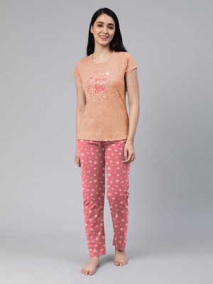 Lyra Women Printed Pink Top & Pyjama Set