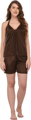 Pricha Women Solid Brown Top & Shorts Set