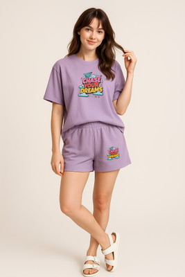 My Swag Women Printed Purple Night Suit Set