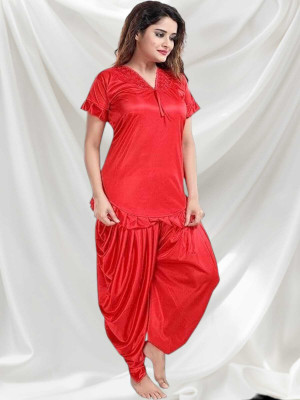 HouseOfCommon Women Solid Red Night Suit Set