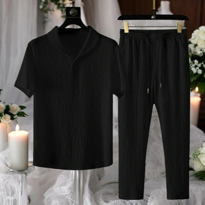 gurukrupa creation Men Self Design Black Night Suit Set