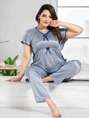 HouseOfCommon Women Solid White Night Suit Set