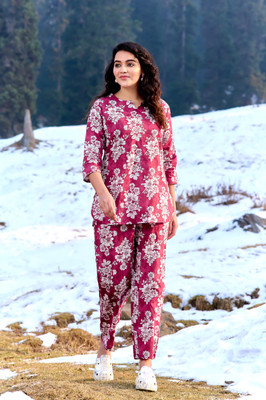 Miss Rekha Women Printed Maroon Night Suit Set