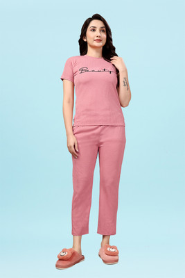 EVVYN Women Printed Pink Top & Pyjama Set