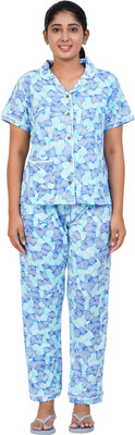 LIONESS LOVE Women Printed White Top & Pyjama Set