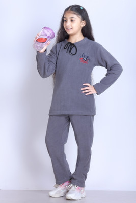 TRUDO Girls Solid Grey Top & Pyjama Set