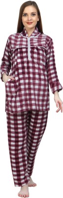 Upayogee Women Checkered Maroon Night Suit Set