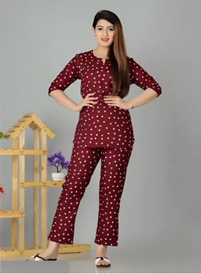 FROEBEL Women Floral Print Maroon Night Suit Set