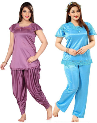 PHALIN Women Solid Multicolor Top & Pyjama Set