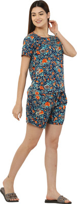 ShopGlobal Women Floral Print Multicolor Top & Shorts Set