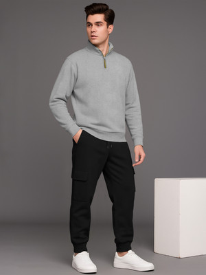 TRIPR Men Solid Grey, Black Night Suit Set