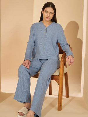 SWEET DREAMS Women Solid Blue Top & Pyjama Set