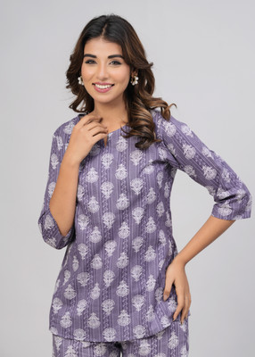 DreamBe Women Printed Purple Night Suit Set