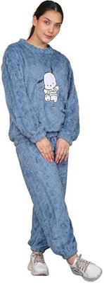 OMI Women Self Design Blue Night Suit Set