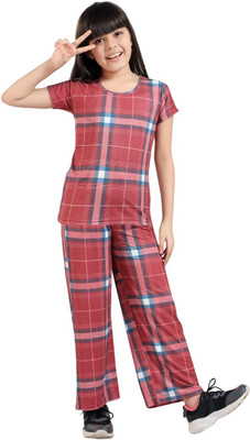 COZYKUDOS Girls Self Design Red Top & Pyjama Set