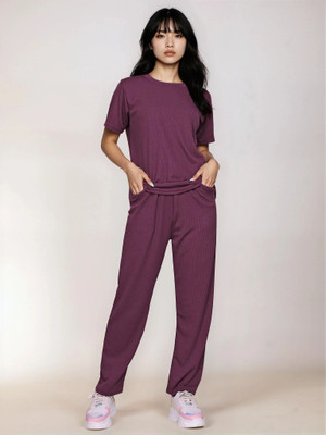 SAKARMAA Women Solid Purple Top & Pyjama Set