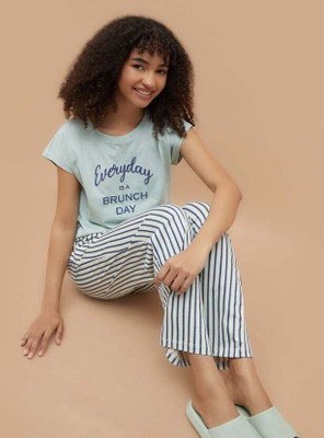 Ginger by Lifestyle Women Printed Green, White Night Suit Set