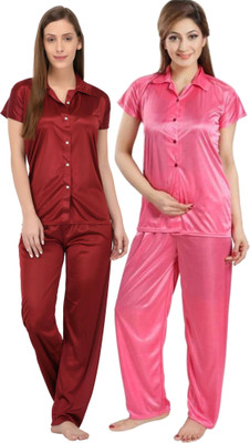 Fabme Women Solid Multicolor Top & Pyjama Set