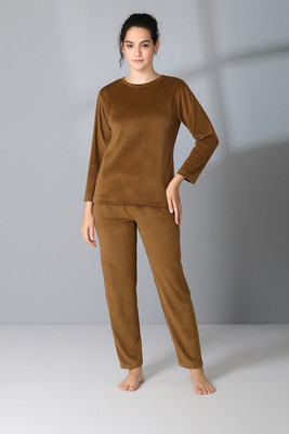 Duchess Women Solid Brown Night Suit Set