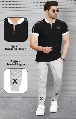 TRIPR Men Solid Black, Grey Night Suit Set