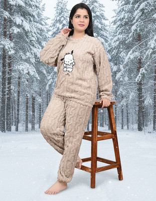 TVESA Women Characters, Self Design Maroon Top & Pyjama Set