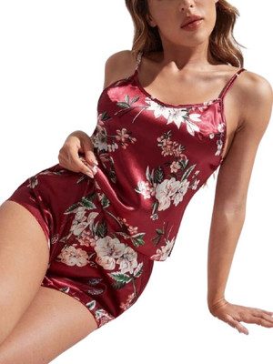 HouseOfCommon Women Printed Maroon Top & Shorts Set