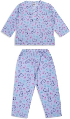 Shopbloom Baby Boys & Baby Girls Printed Blue Night Suit Set