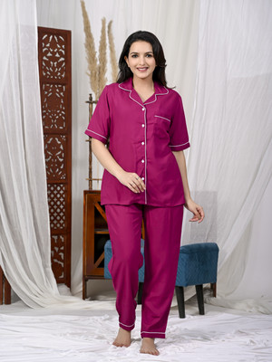 PINKPERRY Women Printed Maroon Shirt & Pyjama set