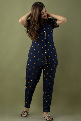 DreamBe Women Printed Blue Night Suit Set