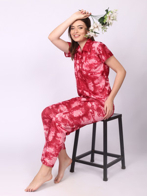 Lovira Women Printed Red Shirt & Pyjama set
