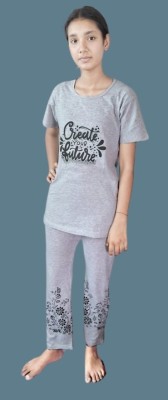 GSGARMENT Women Printed Grey Top & Pyjama Set