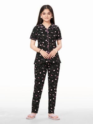Blackballe Women Printed Black Shirt & Pyjama set
