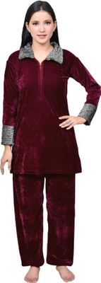 HouseOfCommon Women Solid Purple Top & Pyjama Set