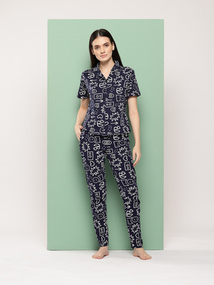 Leading Lady Women Printed Blue, White Night Suit Set